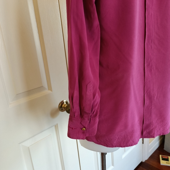 RM Williams Blouse Size 10 Magenta Silk Long Sleeve Button Up Collared Western - Picture 7 of 12